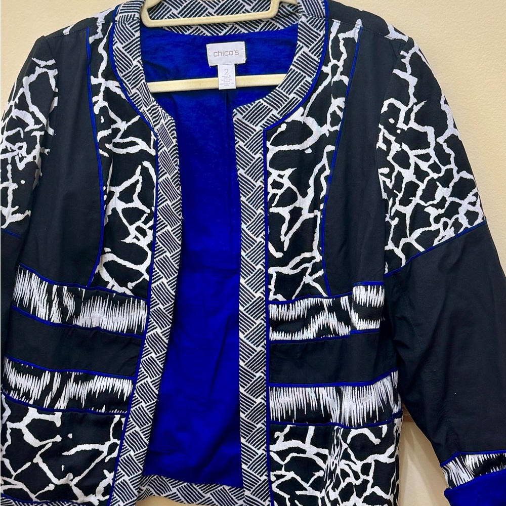Chico's Black and White Patterned Blazer
